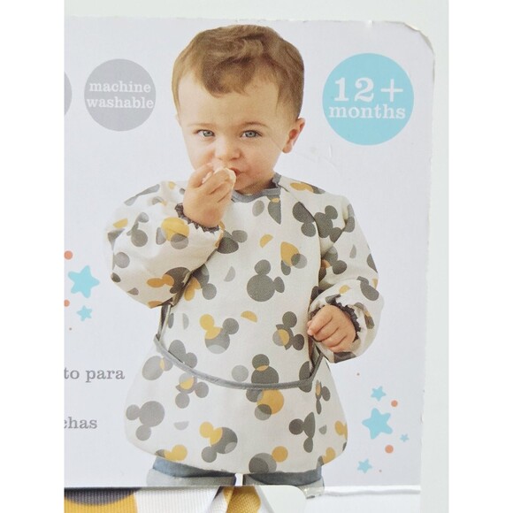 Disney Baby Long Sleeve Coverall Bib Mickey Mouse Stain Resistant Adjustable - Picture 2 of 9